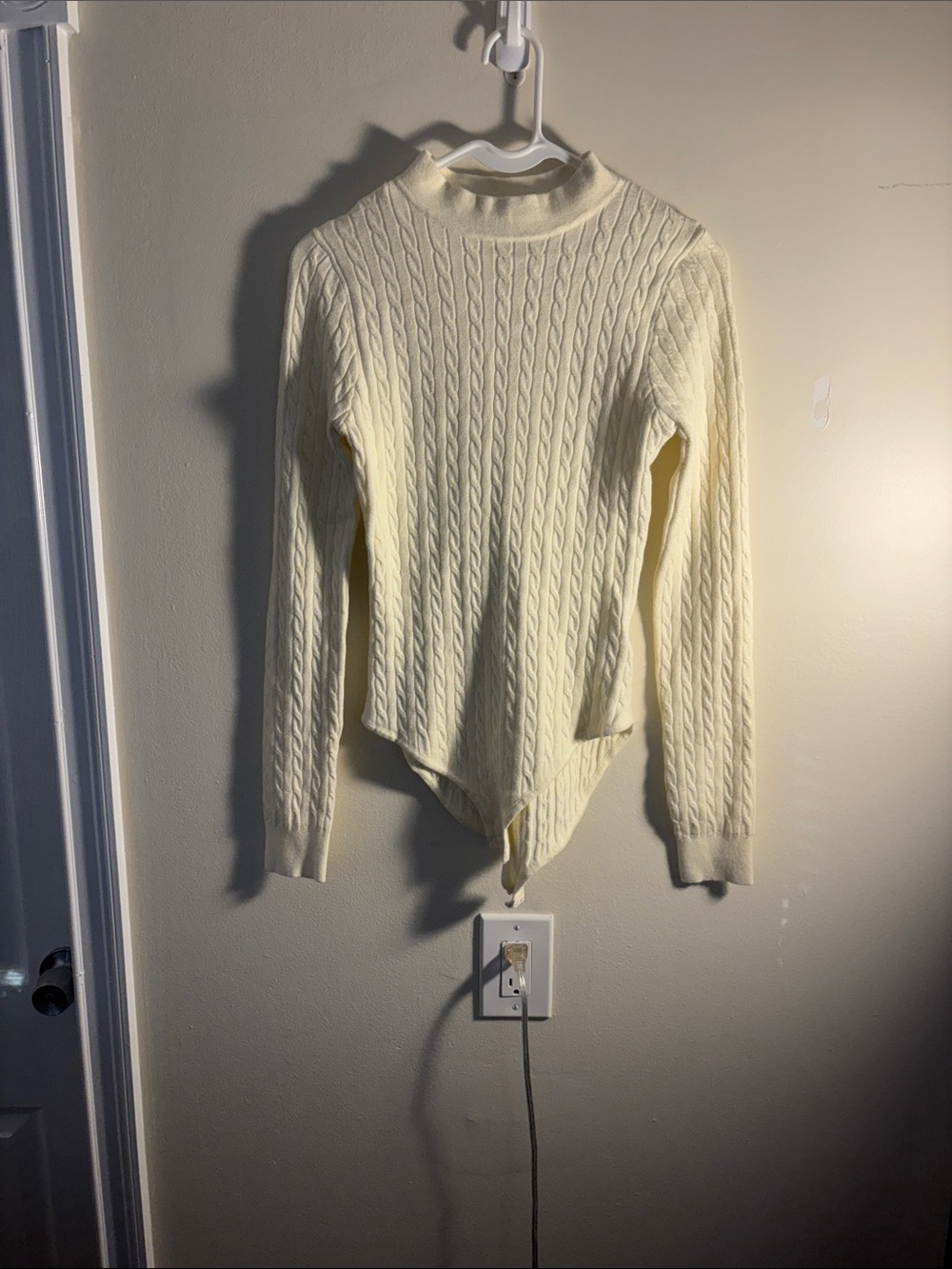 POL Cream Cable-Knit Long Sleeve Mock Neck Bodysuit